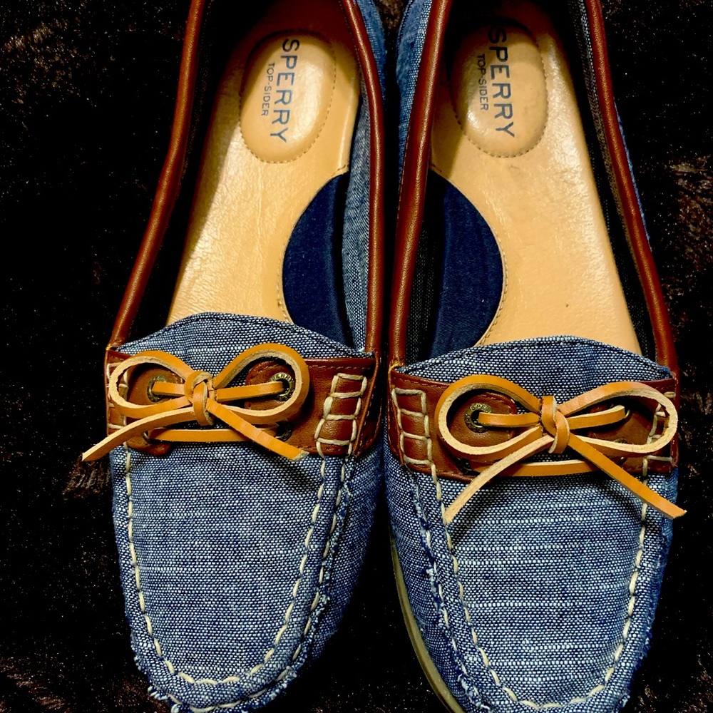 BNWOT Sperry Top-Sider Women’s Size 8 Woven Slip-On Flats – Blue Denim & Brown